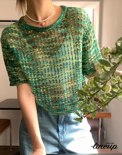 時髦翠綠簍空短針織衫