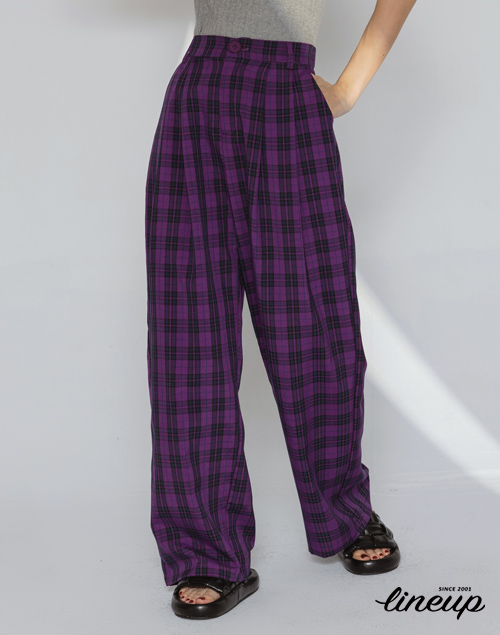個性時髦紫色格紋寬褲