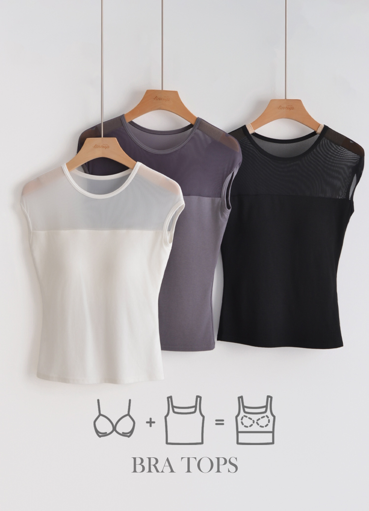 隱約撩人! 透肌感網紗小包袖罩杯上衣 Bra Top