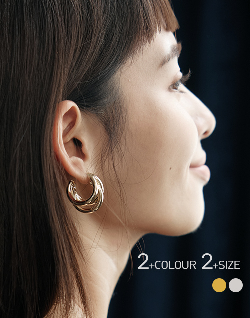 歐美復古多層感C型耳環 S925純銀耳針
