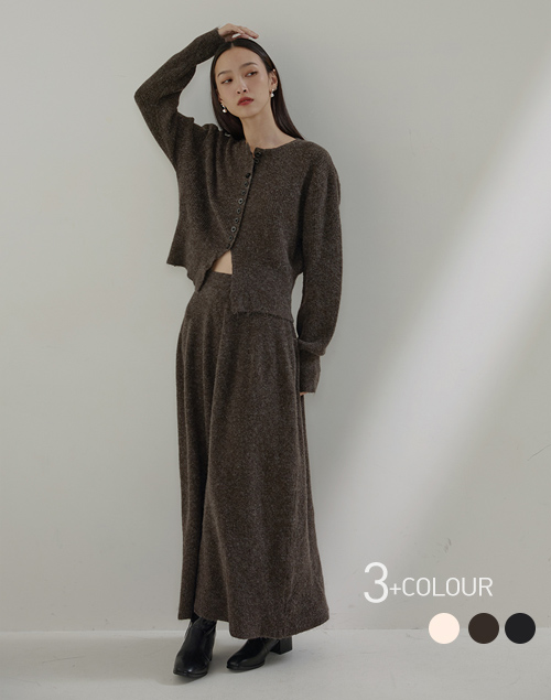 溫柔法式羊毛排釦毛衣+圓裙 套裝