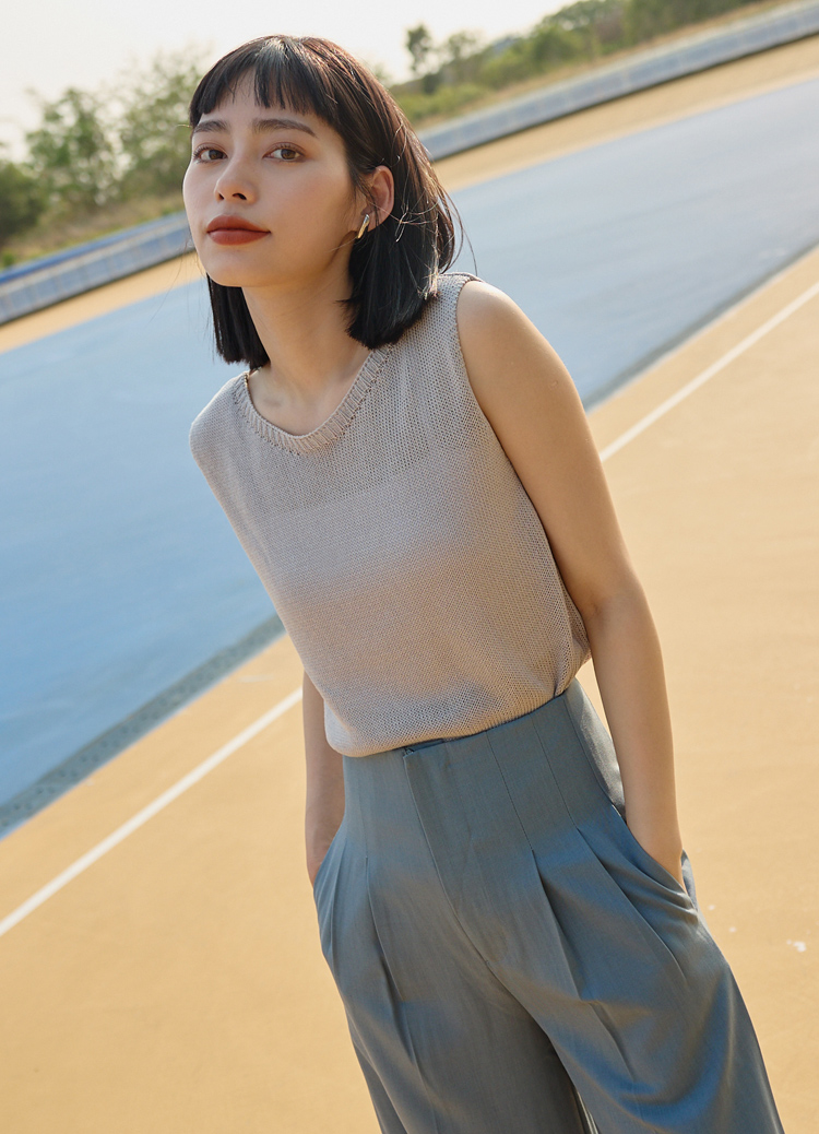 清爽渡假感亞麻針織背心