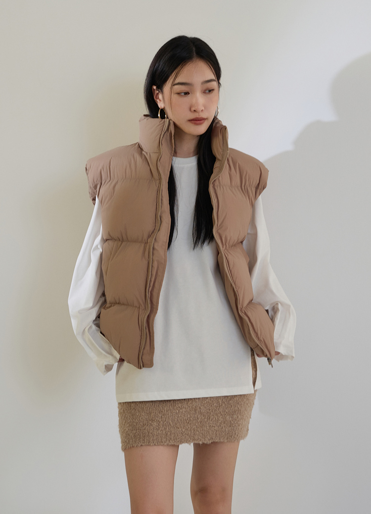 超推爆款! 澎澎麵包保暖鋪棉背心 羽絨背心(卡其色)