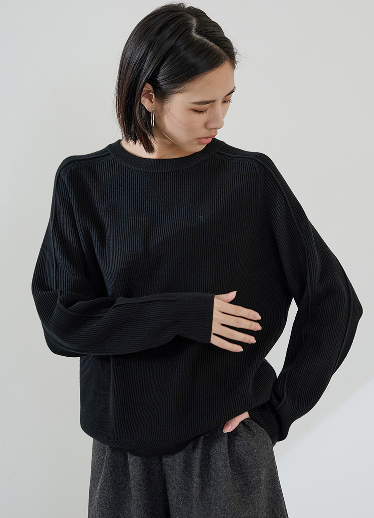 立體車線坑條紋理針織毛衣