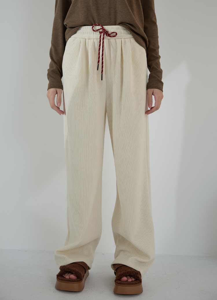 安哥拉紅繩雪尼爾保暖寬褲(米白色)(保暖褲)