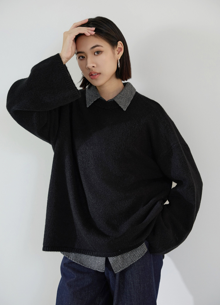 鬆弛感寬袖日常寬鬆毛衣