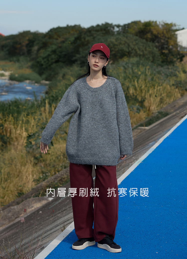 重磅內刷絨! 抗寒撞色褲腰香蕉褲 保暖褲