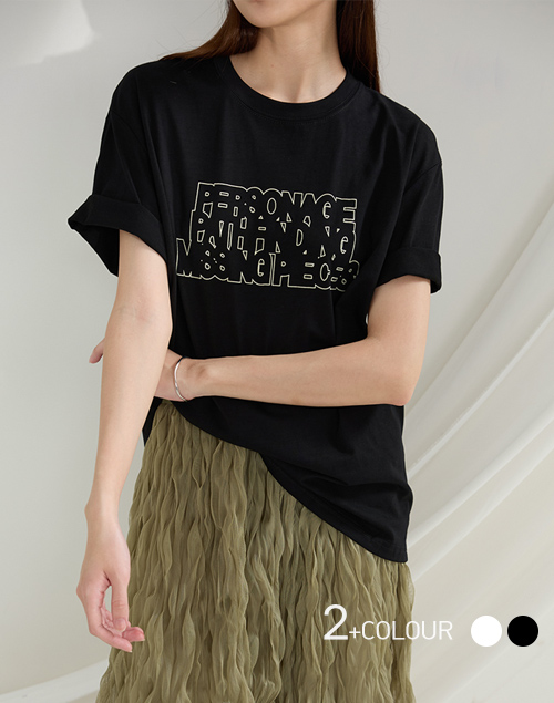 個性簡約邊框字母短袖T恤(黑色)
