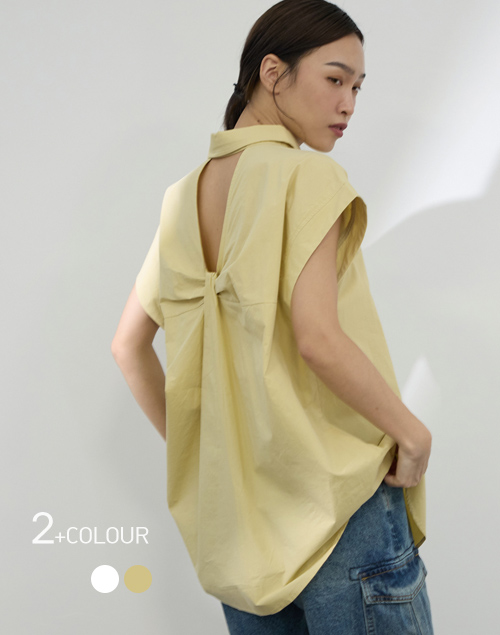 韓國設計 簍空扭結個性時髦設計襯衫(萊姆黃色)
