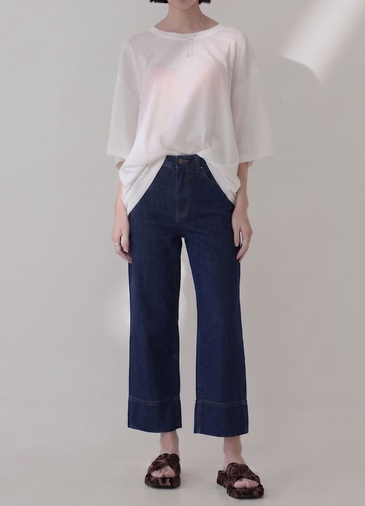 四季都可穿! 拼接小直筒九分牛仔褲(S-XL)