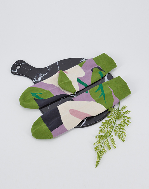 抽象復古森林感綠拼色襪