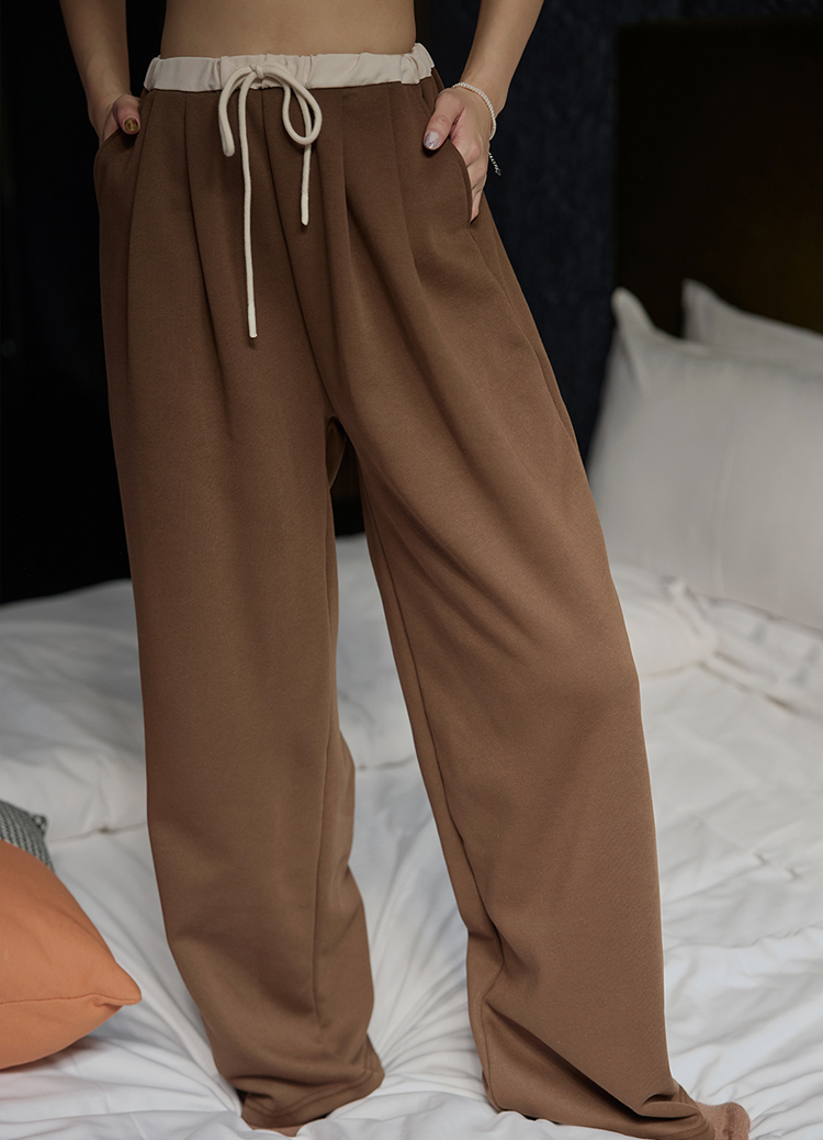 撞色拼接抽繩空氣棉寬褲