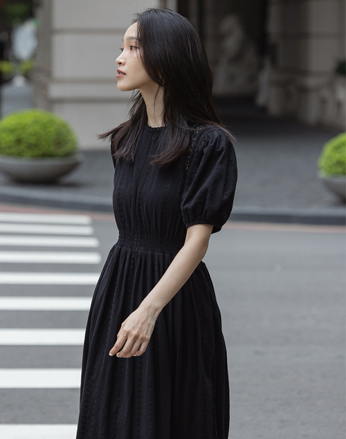 韓國法式簍空公主袖洋裝