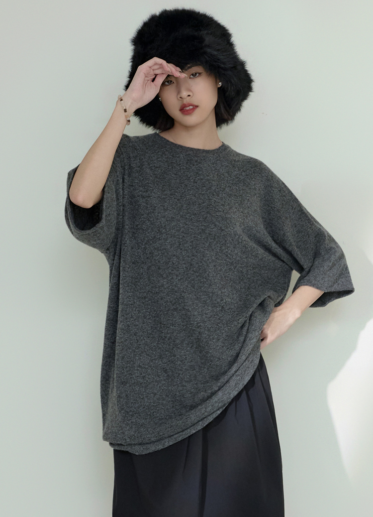 鬆弛長版! 軟糯Chill羊毛絨五分袖針織衫