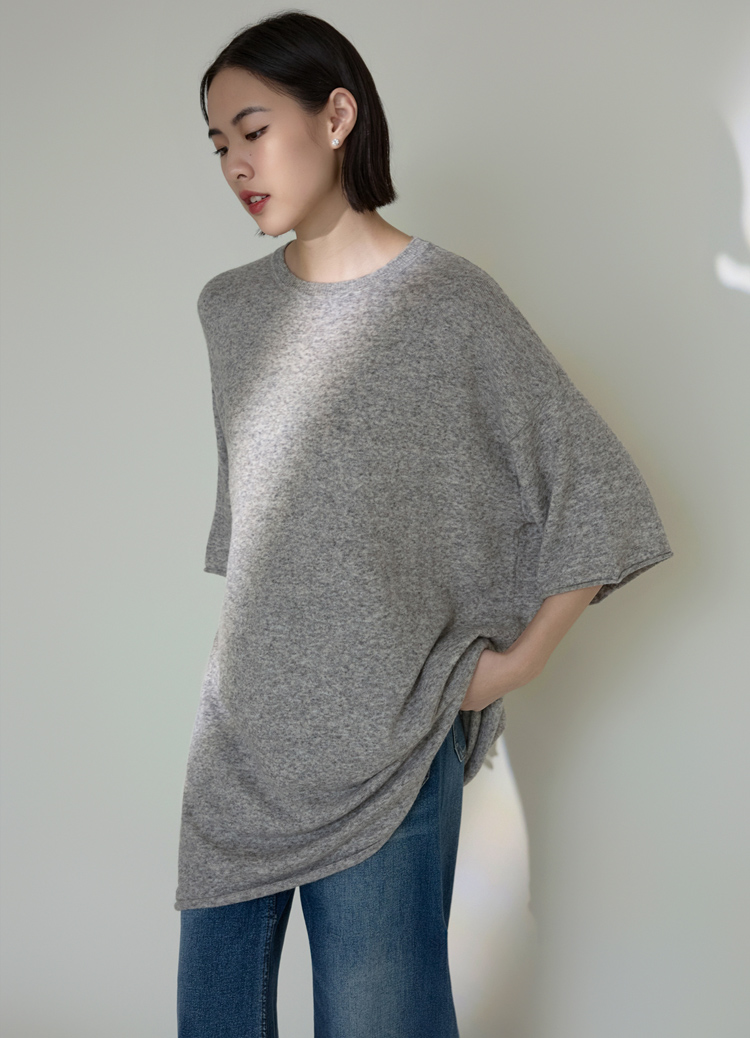 鬆弛長版! 軟糯Chill羊毛絨五分袖針織衫