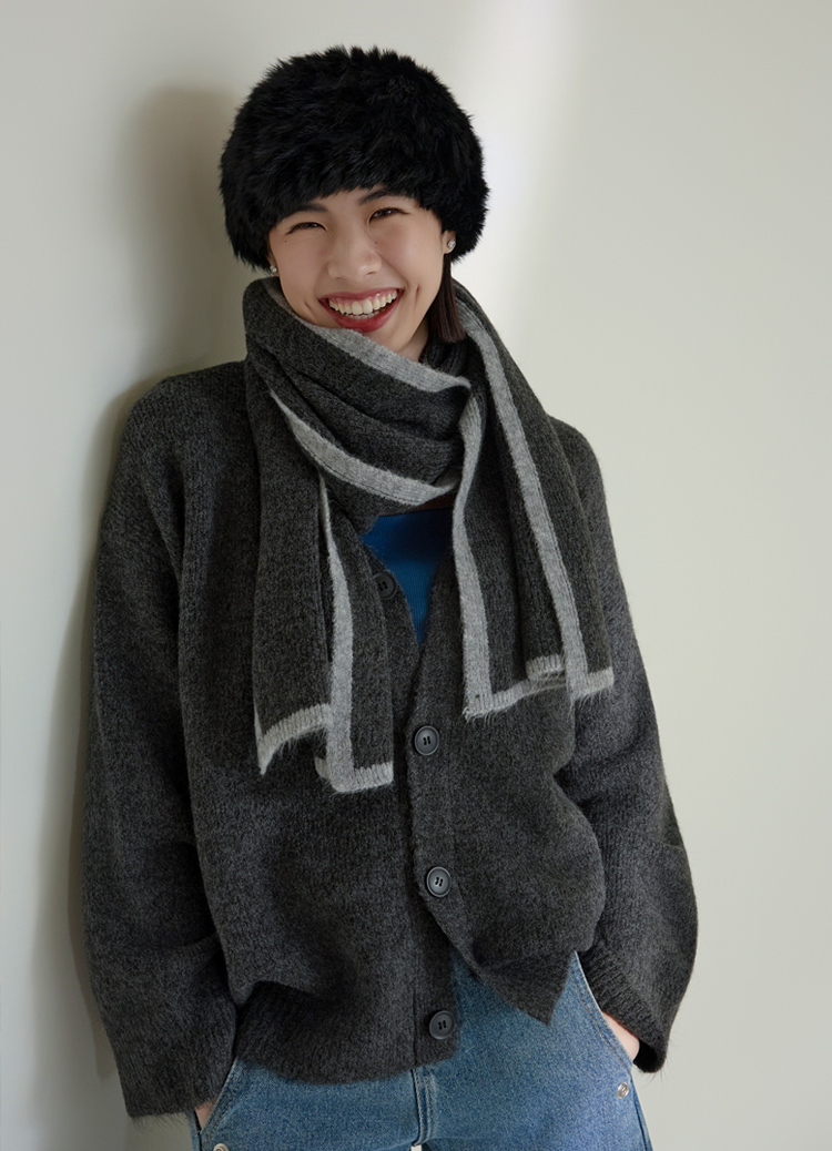 暖冬舒適圈鬆弛開襟毛衣+圍巾 套裝組