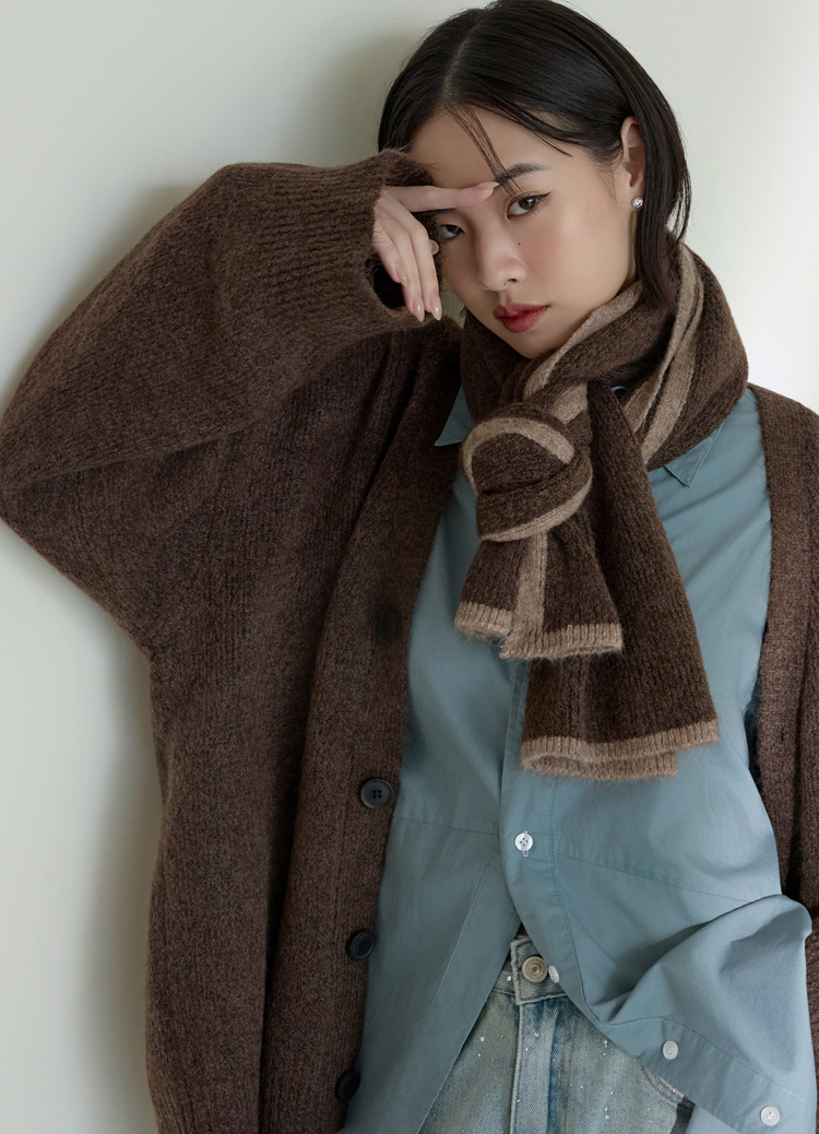 暖冬舒適圈鬆弛開襟毛衣+圍巾 套裝組