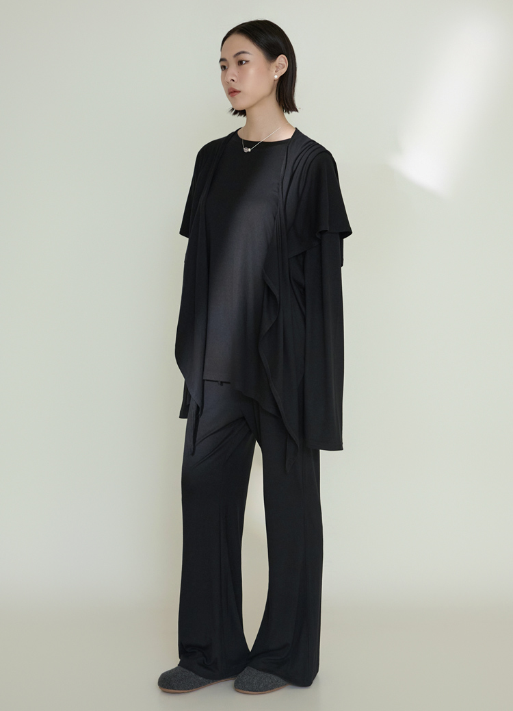 韓國顯瘦神套裝! 慵懶時尚感不費力披肩上衣+褲子 三件組