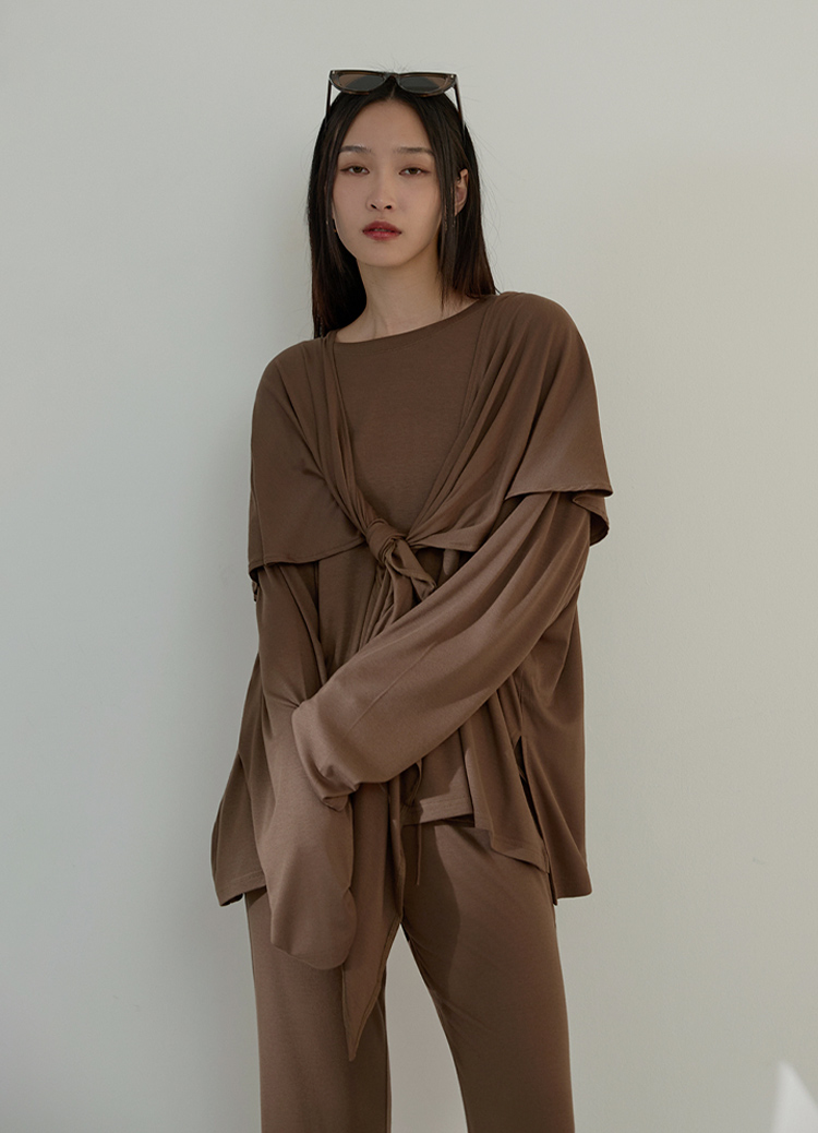顯瘦神套裝! 慵懶時尚感不費力披肩上衣+褲子 三件組