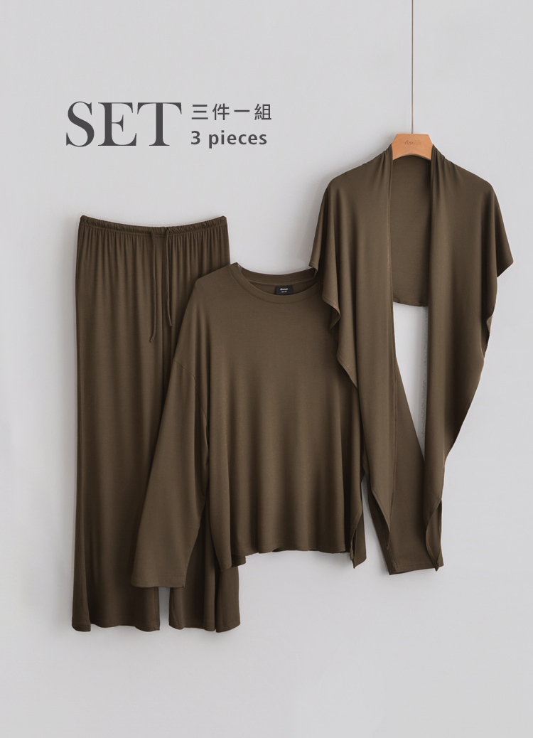 韓國顯瘦神套裝! 慵懶時尚感不費力披肩上衣+褲子 三件組