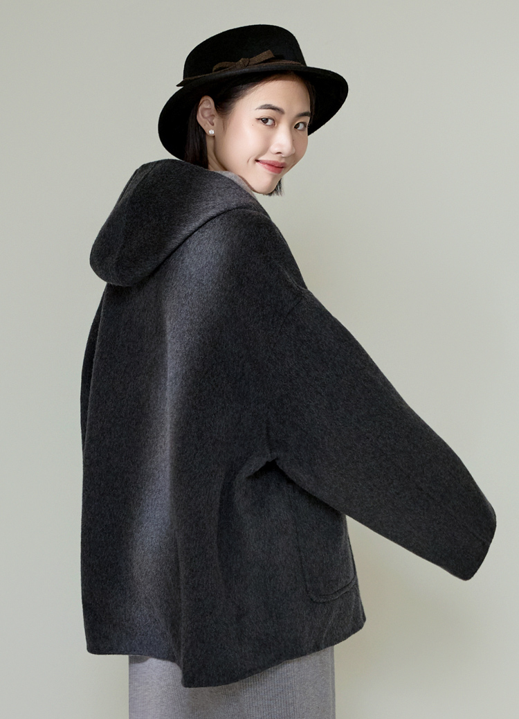 韓國手工! 漫步文學暖羊毛呢連帽大衣 外套