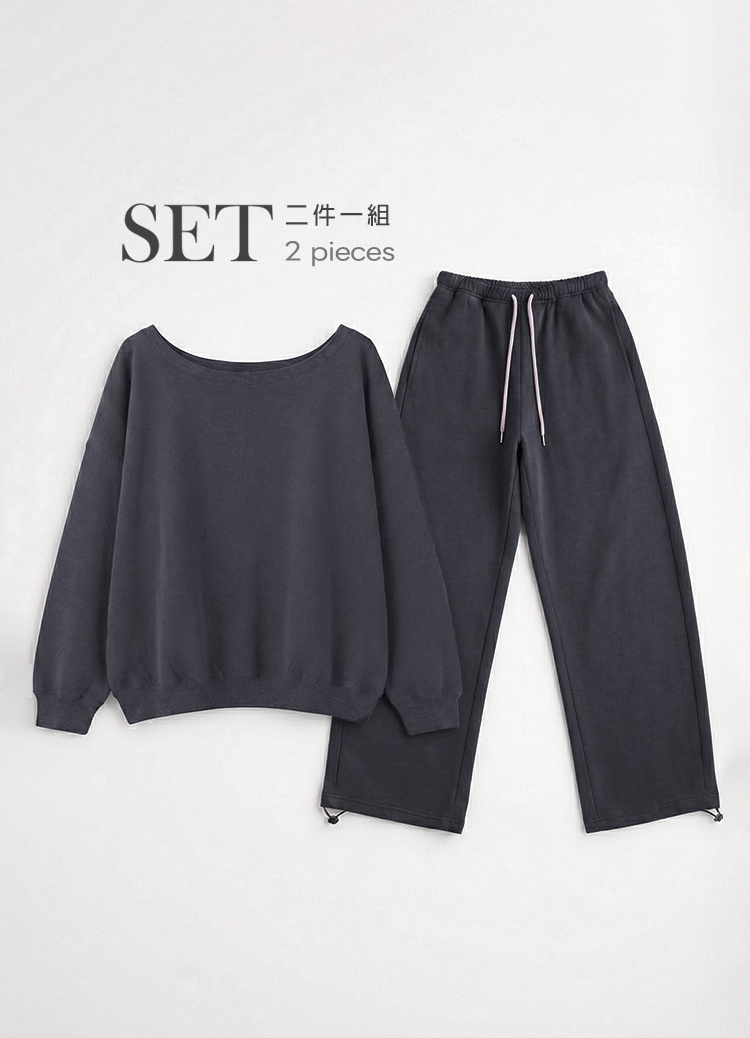 OOTD天花板! 韓國一字斜肩空氣棉衛衣套裝 大尺碼可穿