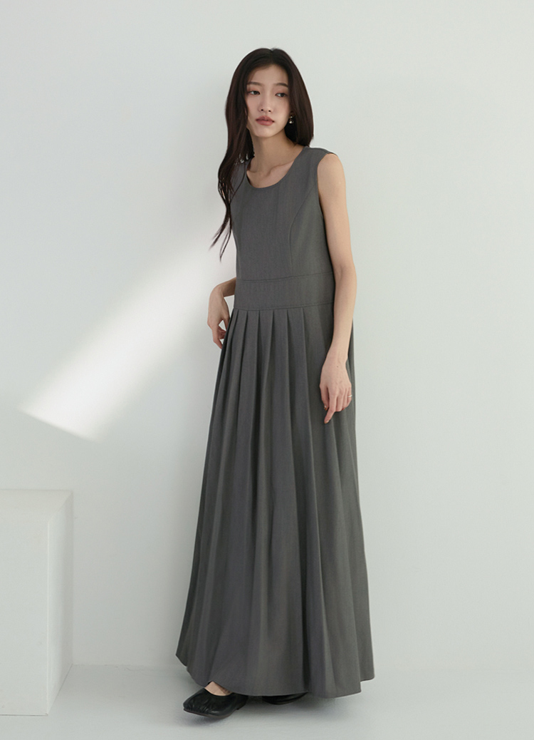 高訂質感女主氣質灰百褶洋裝
