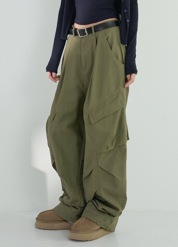 鬆垮街頭美式抓褶設計工裝褲 彎刀褲