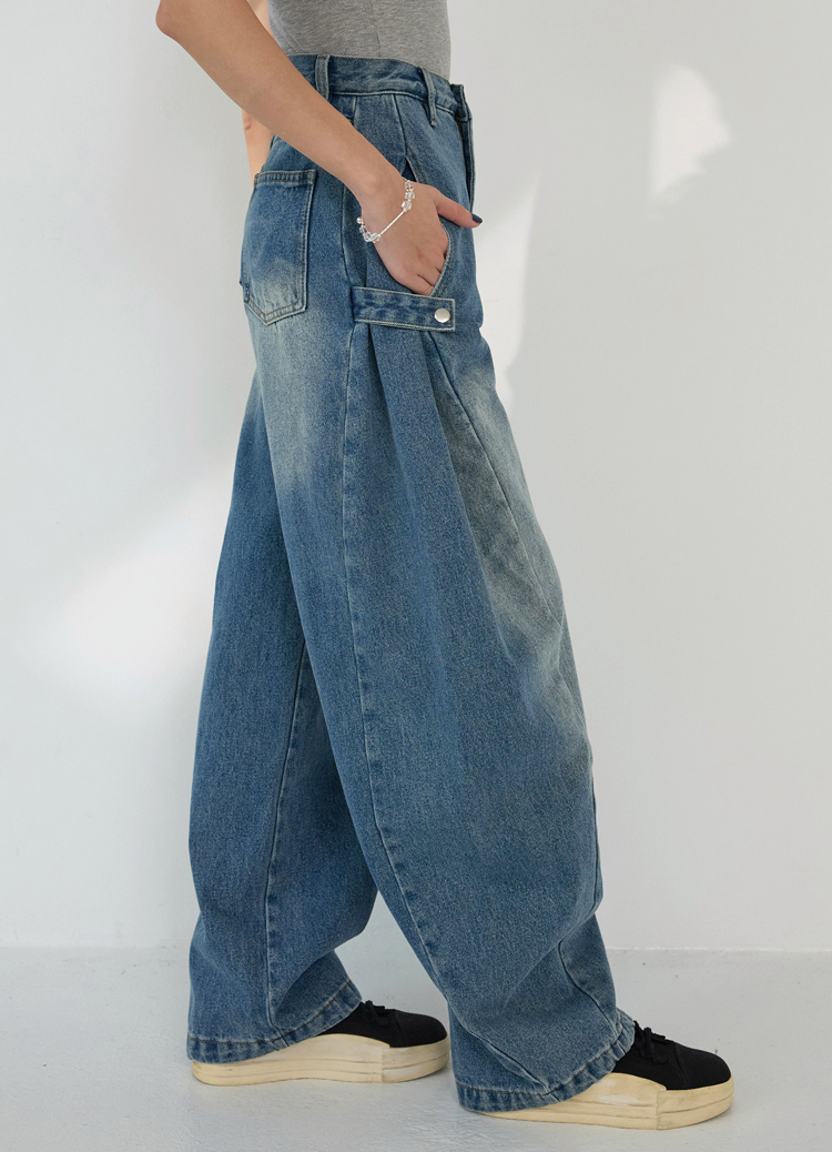 復古Y2K可調釦環工裝彎刀牛仔褲