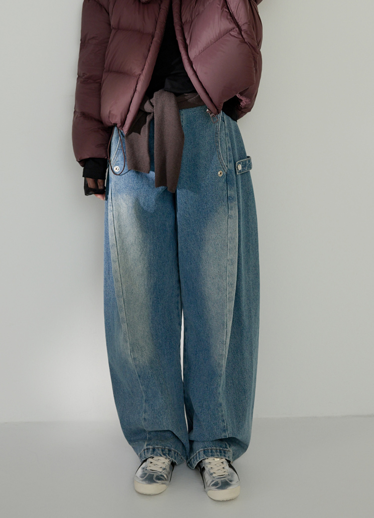 復古Y2K可調釦環工裝彎刀牛仔褲