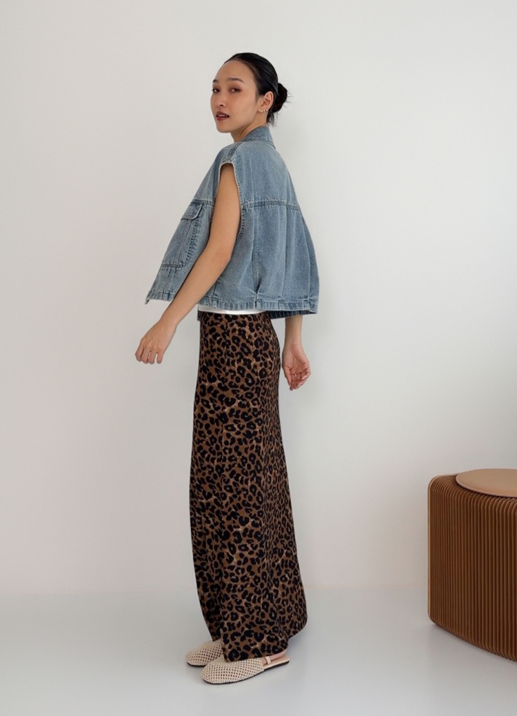 一穿即瘦! 浪漫修身魚尾灰調豹紋裙 魚尾裙