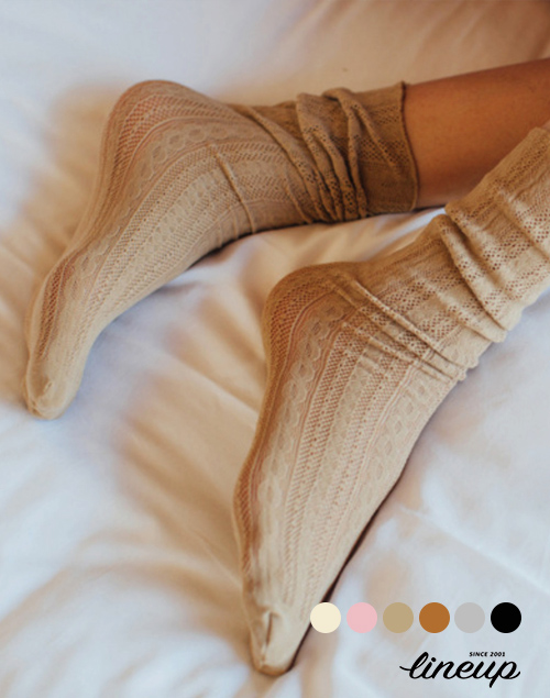 捲邊麻花紋鏤空泡泡襪