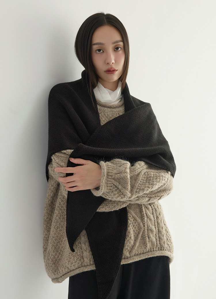 一披多用! 溫控羊毛針織三角披肩 圍巾 圍脖