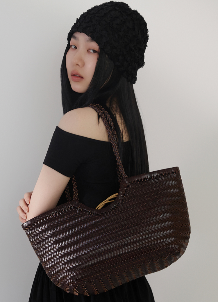 南法假期真牛皮交織托特菜籃 手提包 肩背包 菜籃子 編織包