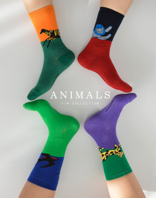 童趣動物塗鴉色彩撞色襪