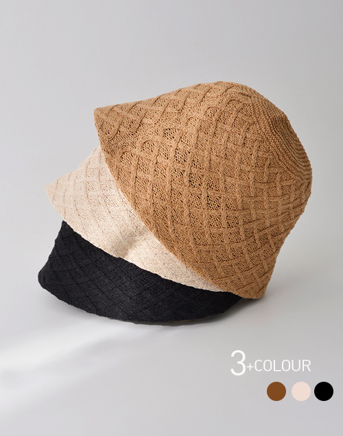 菱格紋編織遮陽漁夫帽