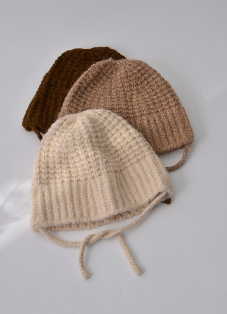 暖和粗針織綁帶鐘形帽 毛帽 針織帽