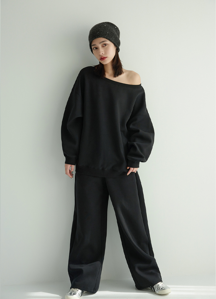 【大姐團】OOTD天花板! 韓國一字斜肩空氣棉衛衣套裝 大尺碼可穿