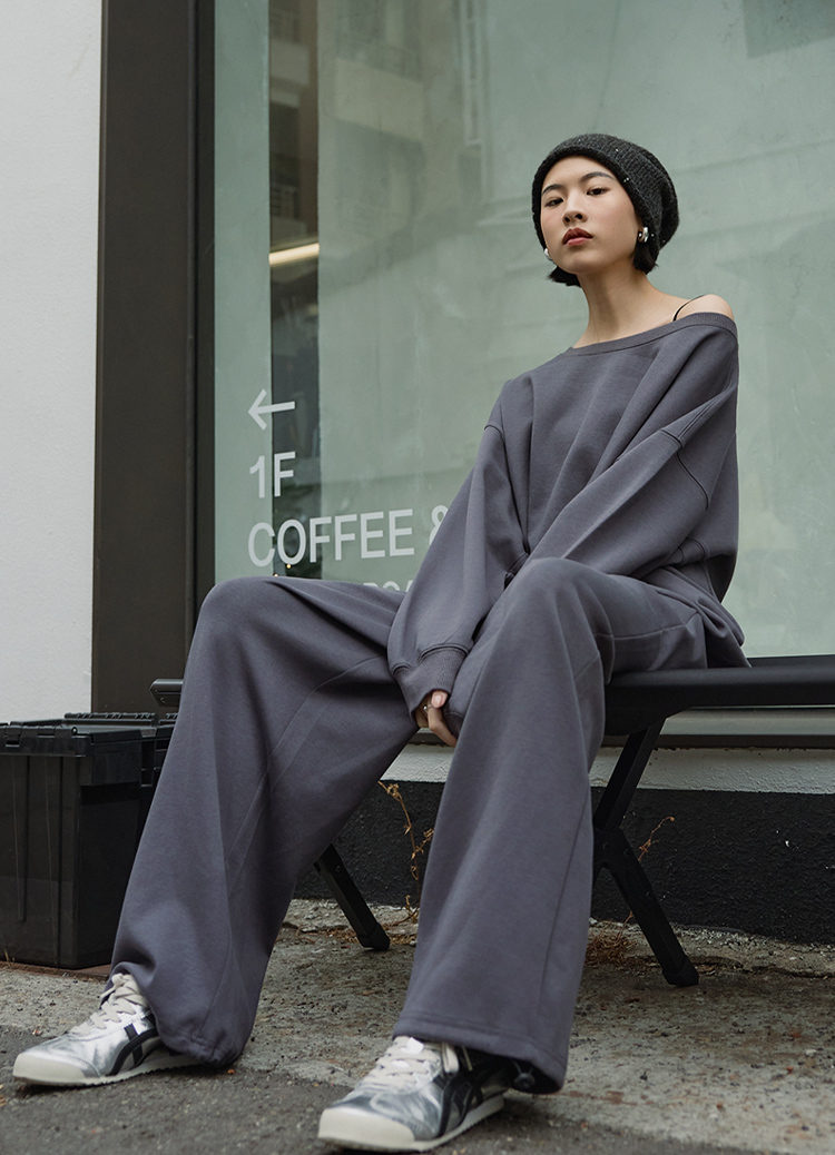 【大姐團】OOTD天花板! 韓國一字斜肩空氣棉衛衣套裝 大尺碼可穿
