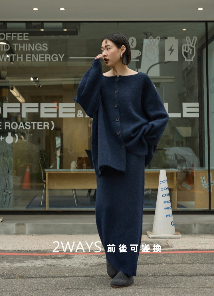 【大姐團】包容慵懶系!2 ways花苞袖後扣毛衣套裝