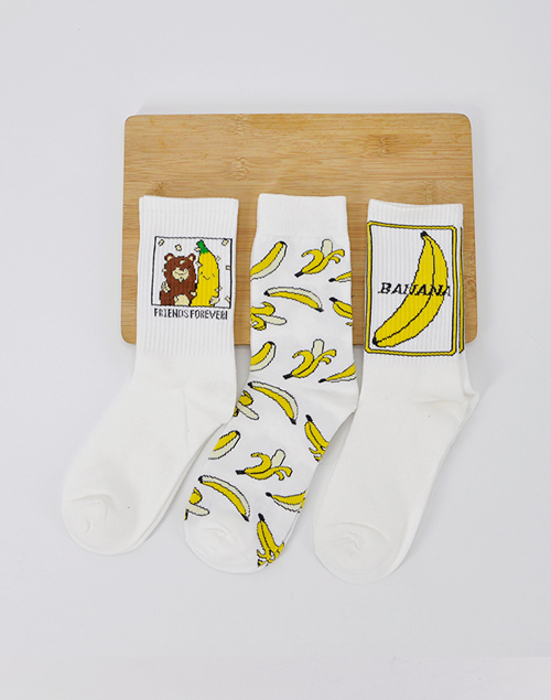 小熊香蕉字母圖案棉襪
