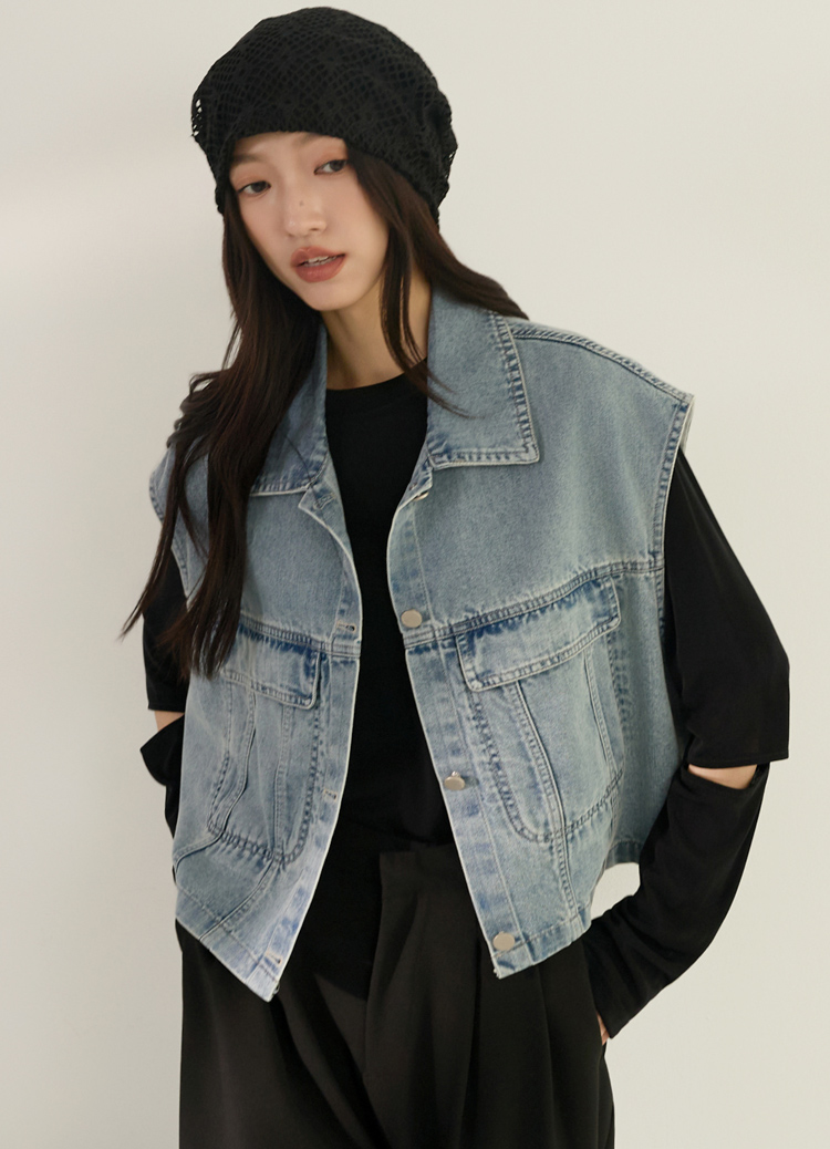 重塑比例! 時髦帥氣廓形牛仔背心(短版牛仔背心)