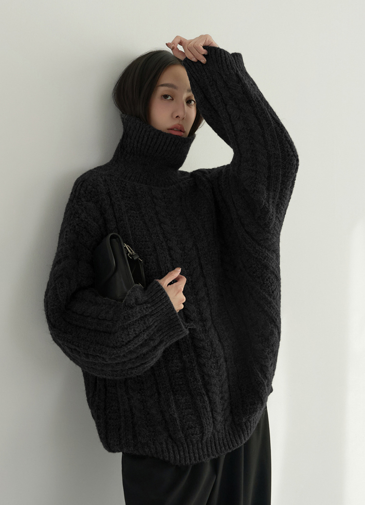 暖爐旁的午後! 雪國鬆軟厚磅高領麻花毛衣 長版毛衣