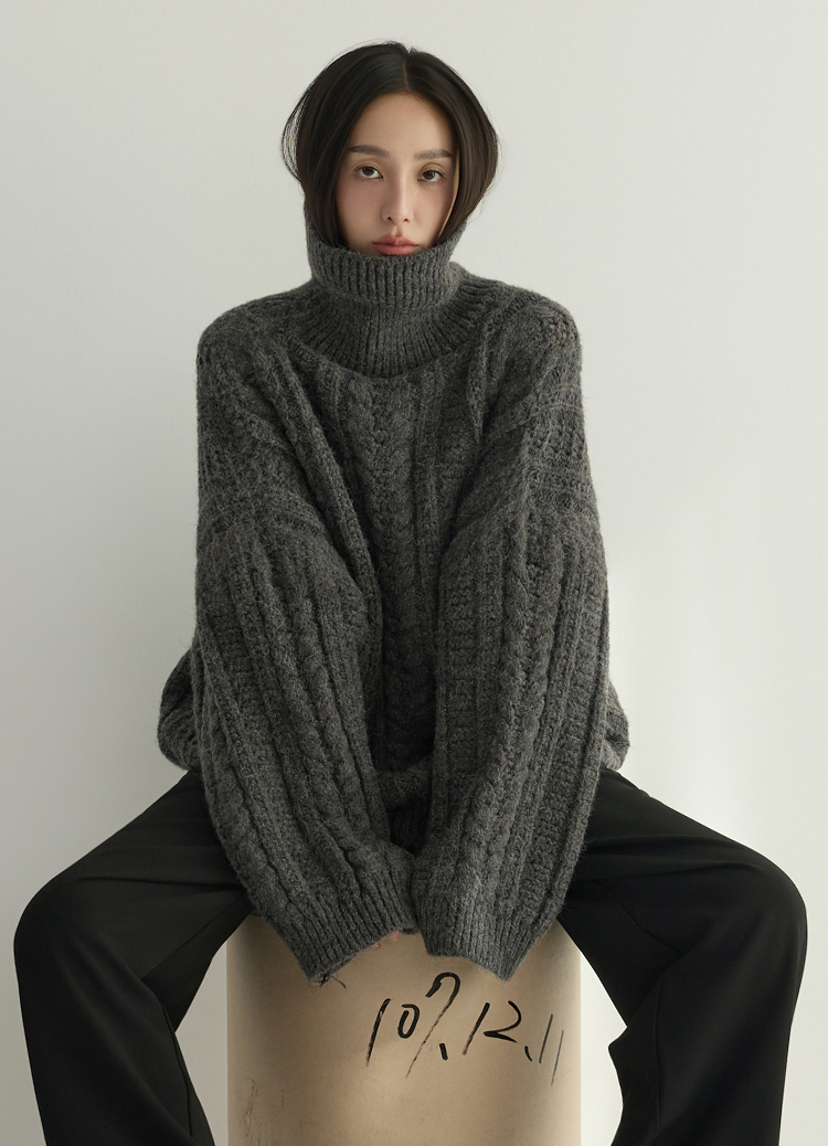 暖爐旁的午後! 雪國鬆軟厚磅高領麻花毛衣 長版毛衣