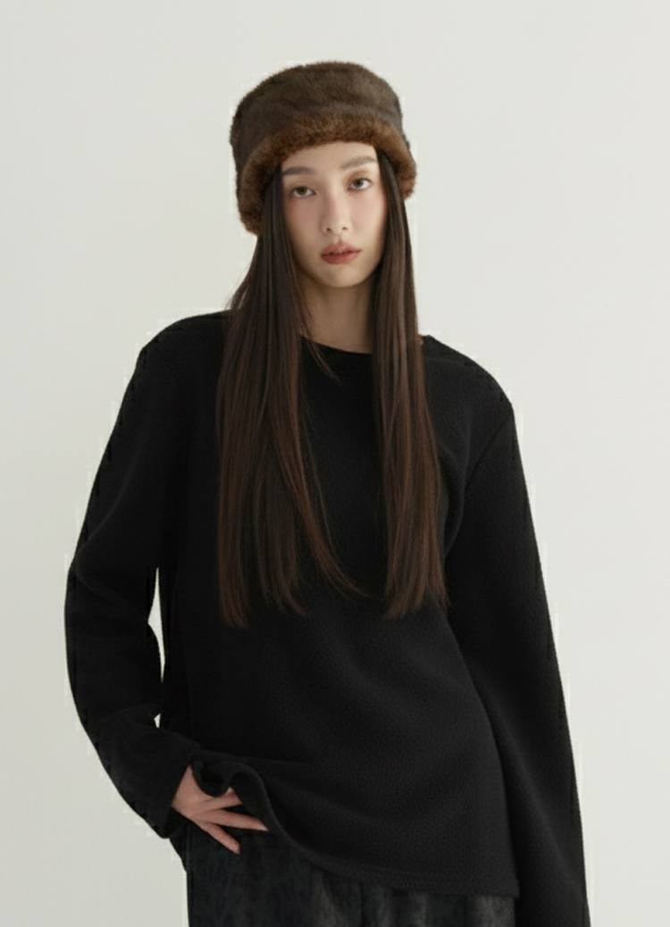 加厚打底! 軟糯毛巾絨素面寬鬆T恤