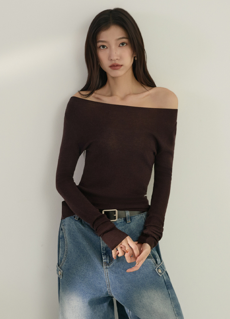 赫本天鵝頸! 一字領高彈纖瘦感針織衫