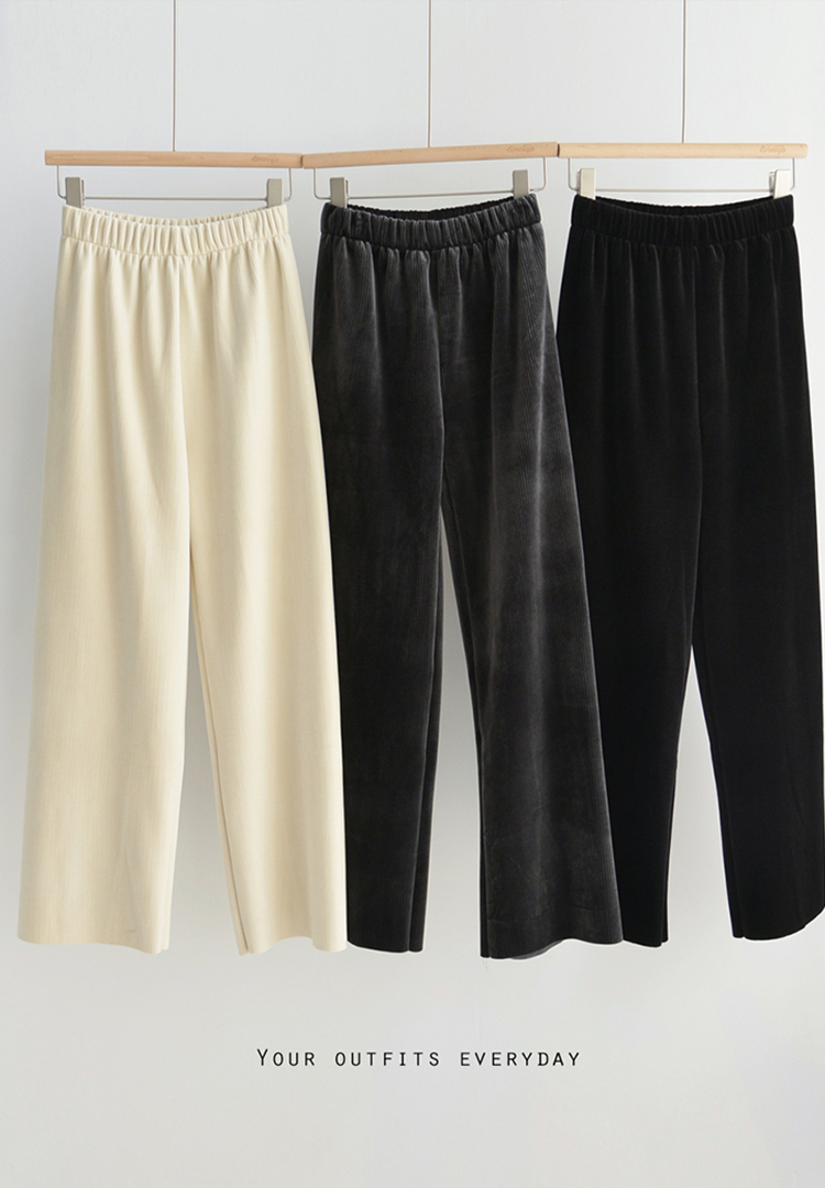 內刷絨保暖厚實! 燈心絨坑條保暖寬褲 (保暖褲)(刷絨褲)