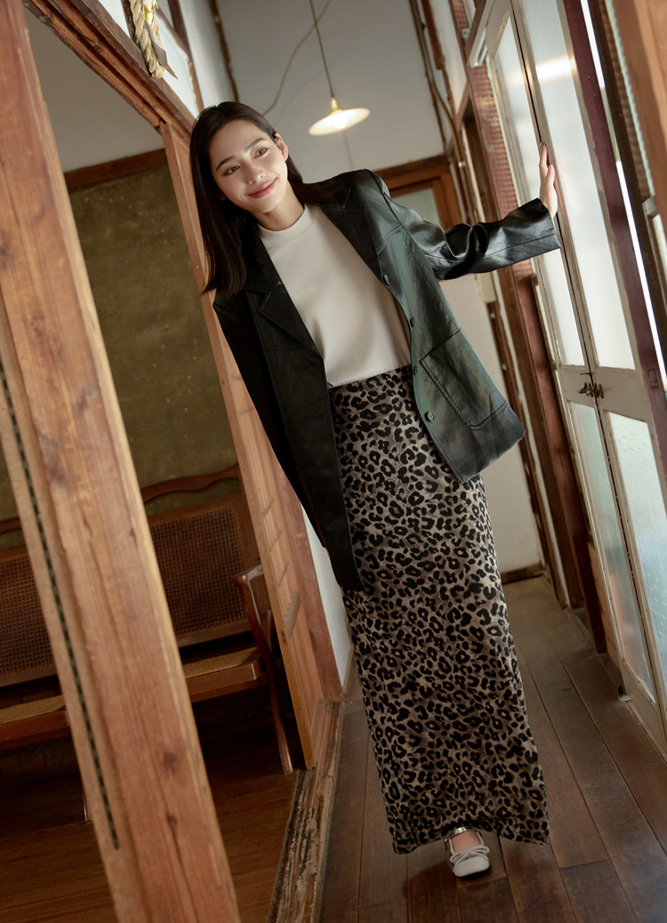 【大姐團】一穿即瘦! 浪漫修身魚尾灰調豹紋裙 魚尾裙