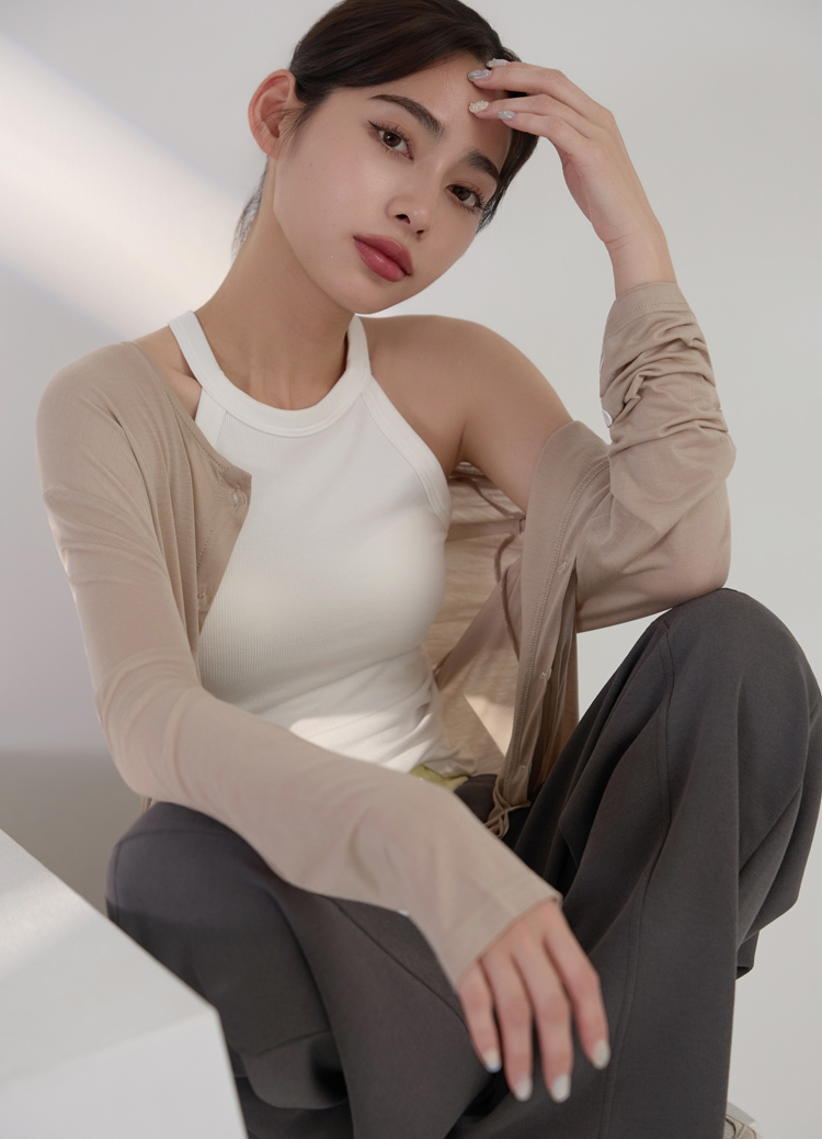 【Yuly團】削肩繞頸網眼內裡繞頸背心 Bra Top  (工字 罩杯背心)