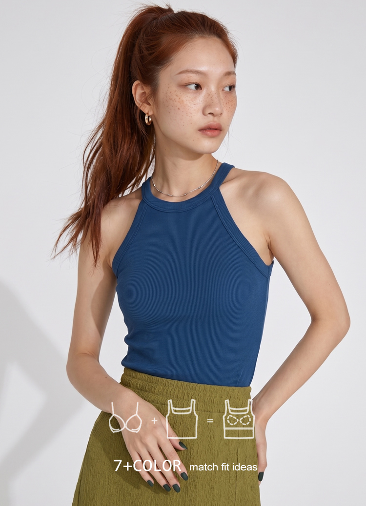 【Yuly團】削肩繞頸網眼內裡繞頸背心 Bra Top  (工字 罩杯背心)